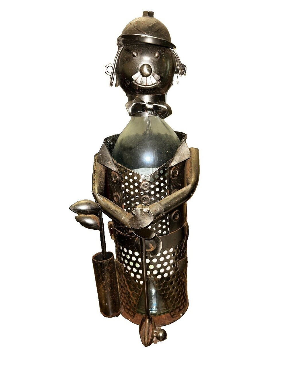 Custom Hand Made Wine Bottle “Golfer” Bottle Holder Metal Display Piece